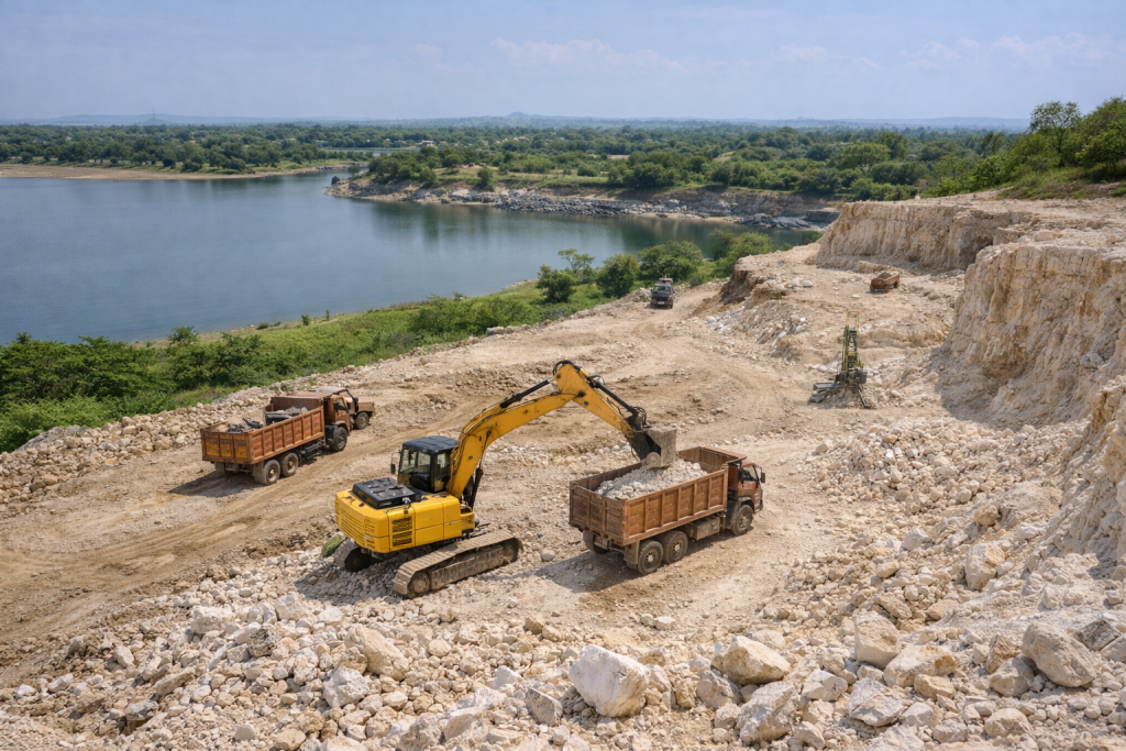 limestone mining near the Samadhiyala Bandhara reservoir in Bhavnagar district chatgpt image jan 21, 2026, 11 31 12 am